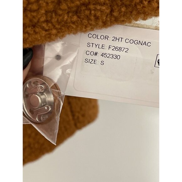 New French Connection Faux Fur Cognac Teddy Coat Sz Small - Picture 6 of 7